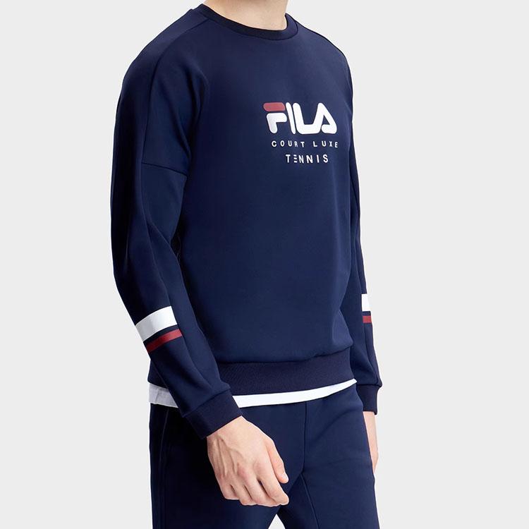 FILA Warm Breathable Durable Crew Neck Long Sleeve Sweatshirt Men tops Dark-Blue A11M333203F