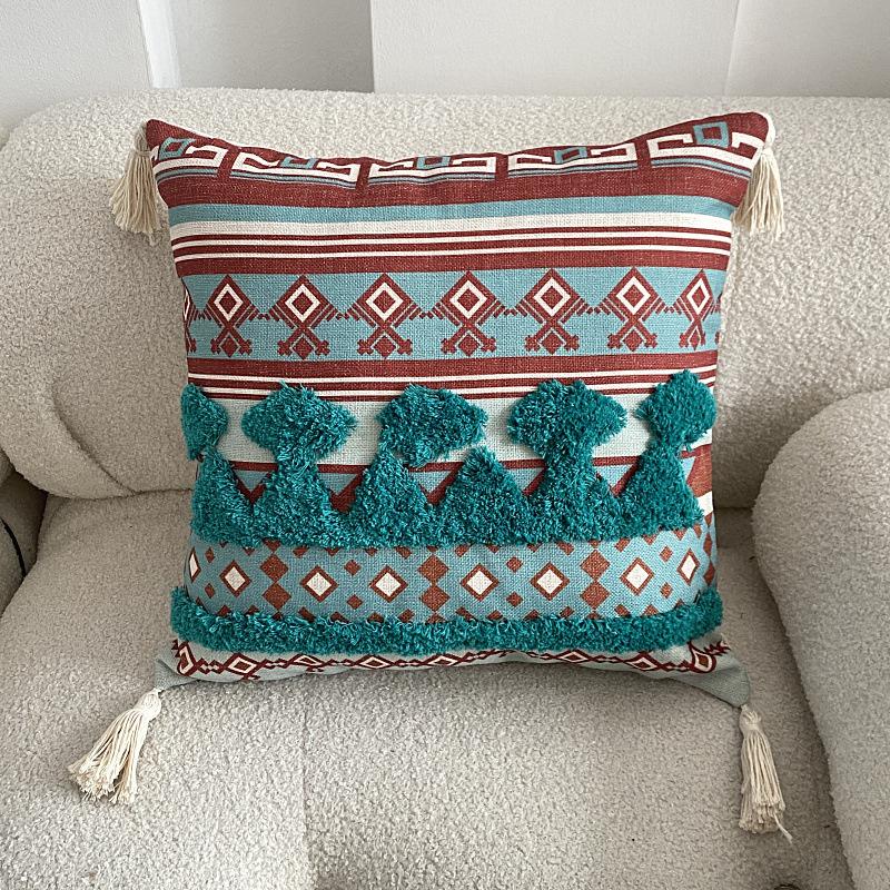 Boho Tufted Throw Pillow Cover with Handwoven Stripes Tribal Bohemian Cotton Hand Woven Tufted Square Cushion Covers JAF076
