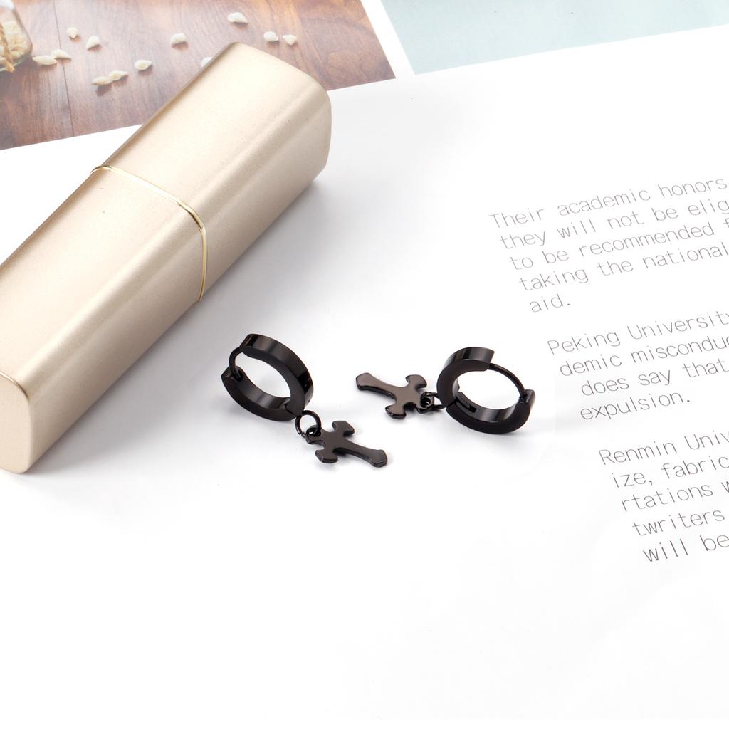 Rock 1 pairs Stainless Steel Cross Pendant Earrings for Men/Women Long Tassel Unisex Drops Huggie Hoops Punk Gothic Jewelry