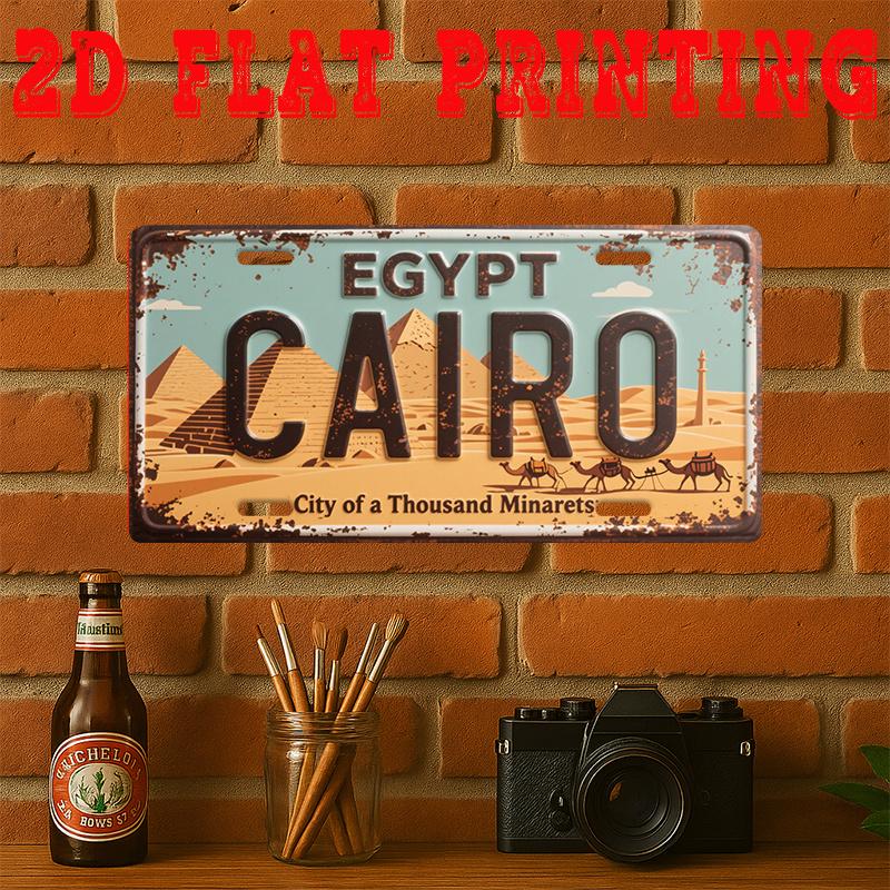 D Flat pc Vintage Metal  Sign  Cairo City Sign Vintage Wall Art of The Pyramid Desert Home Decor 15x30cm(5.9x7.8inch)