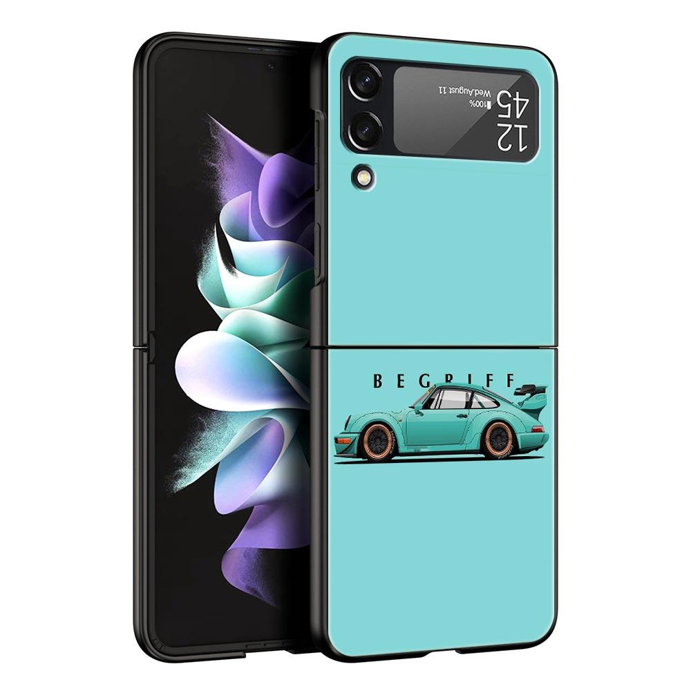 Phone Case for Samsung Galaxy Z Flip 3 4 5 6 Folding Black Shell JDM Tokyo Drift Sports Car For Samsung Z Flip4 Flip5 PC Cover