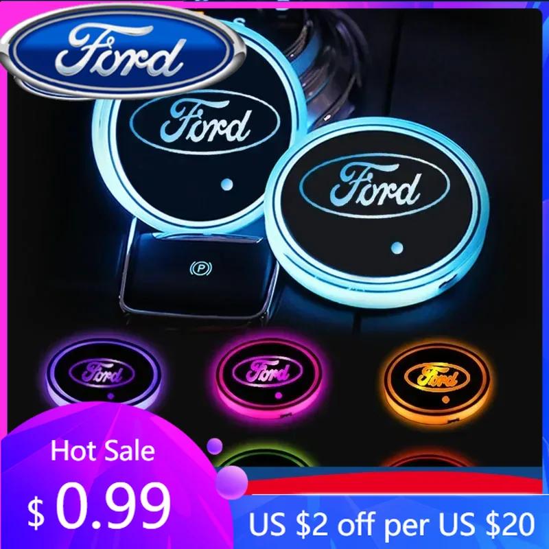 New 2026 Car Sticker For Ford 7 Colors LED Car Cup Holder Lights Luminous Coaster Water Cup Pad For Ford Escape Kuga Mondeo Ecos