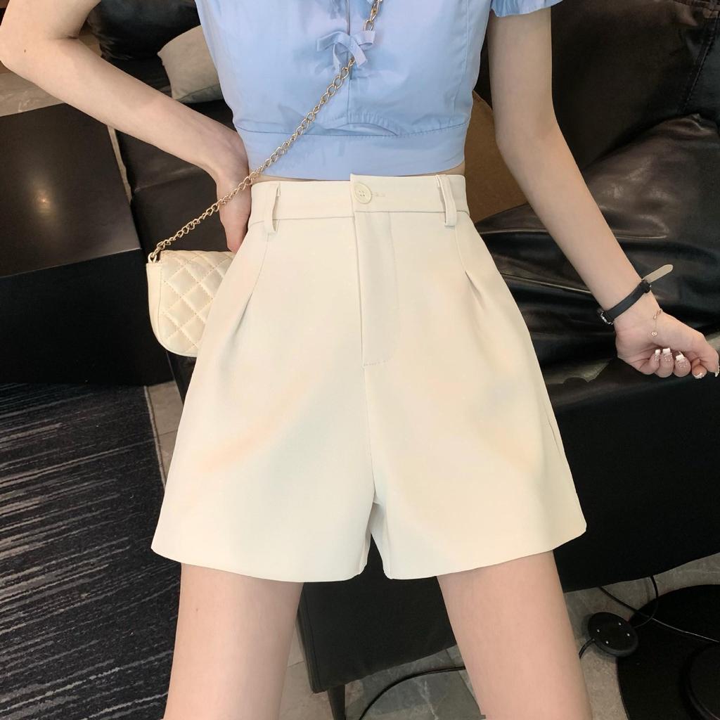 Women's High Waist A-Line Wide Leg Black Suit Shorts - Autumn 2024 Korean Style Plus Size Bermudas