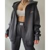 Damen Langarm Fleece Bedrucktes Kapuzensweatshirt und Lässige Hose Zweiteiliges Set