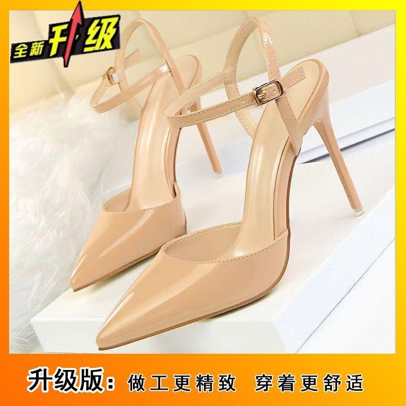 2025 spring and summer bag head word with high-heeled sandals women sexy pointed small man with skirt thin-heeled sandals women