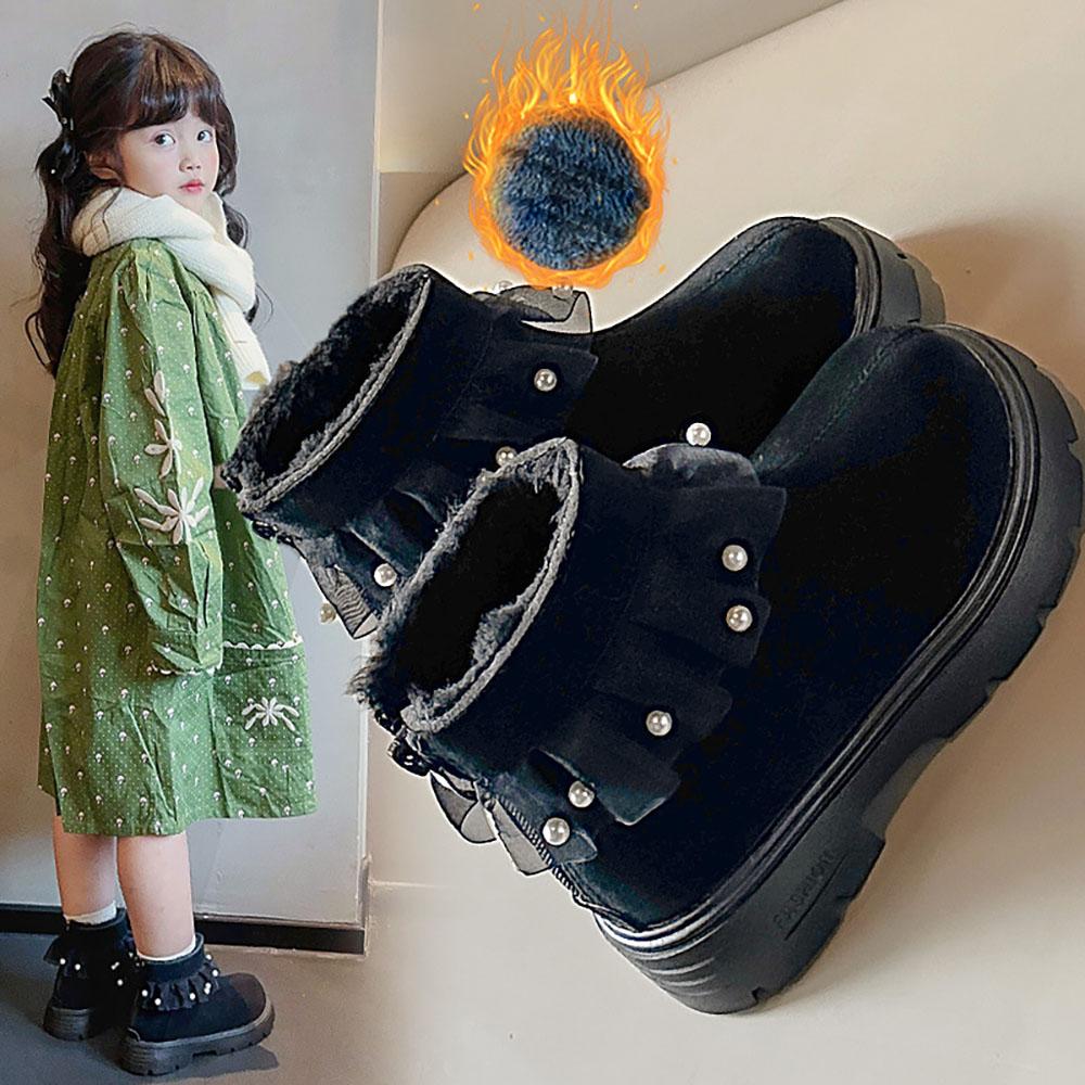Winter Plush Boots For Girls Korean Style Trend Fashion Princess Shoes Soft-soled Thick Warm Cotton Shoes Snow Boots Kids