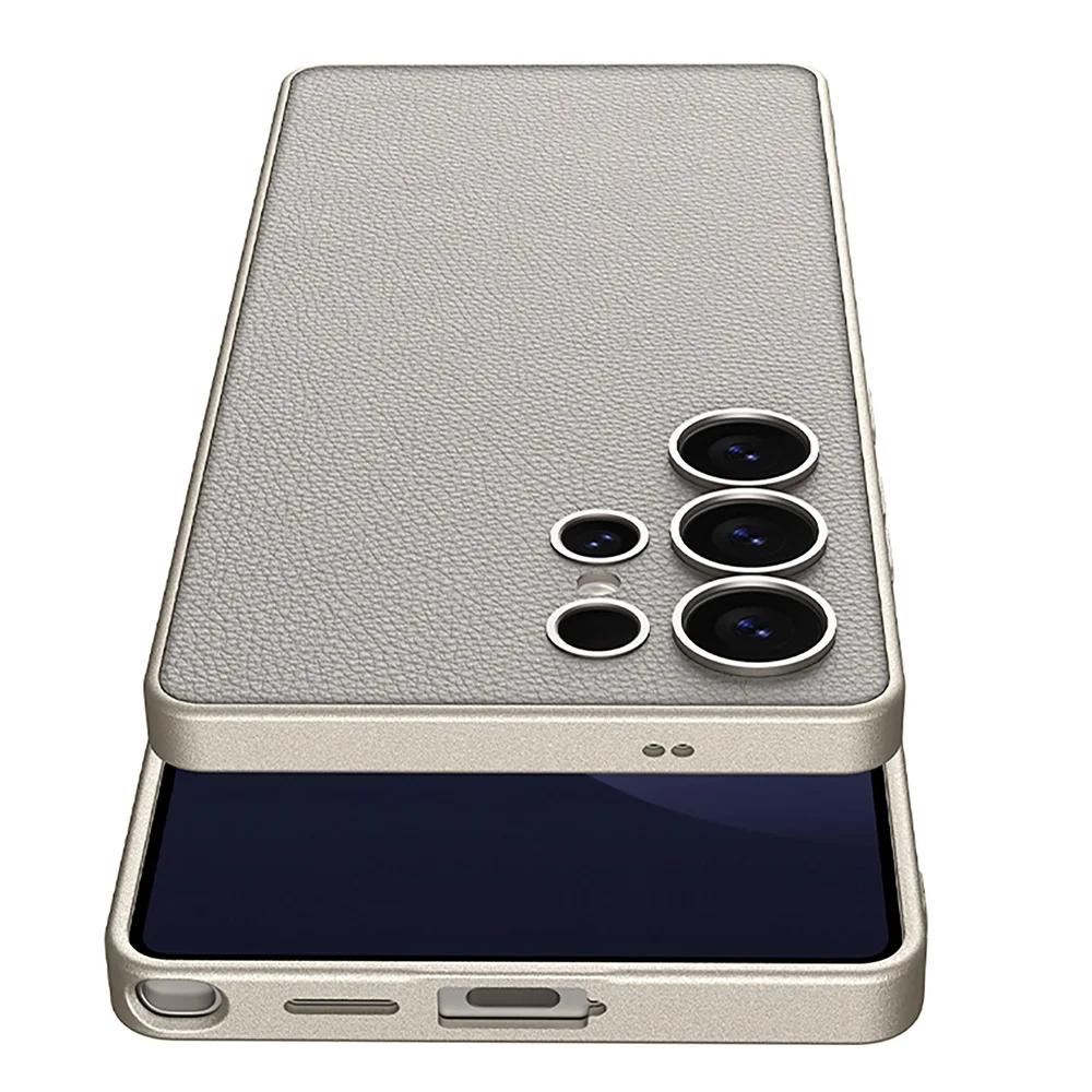 Kožené pouzdro s kovovým lakem pro Samsung Galaxy S23 S24 S25 Ultra Hard PC Shell Luxusní kůže S25 Ultra ochranný kryt