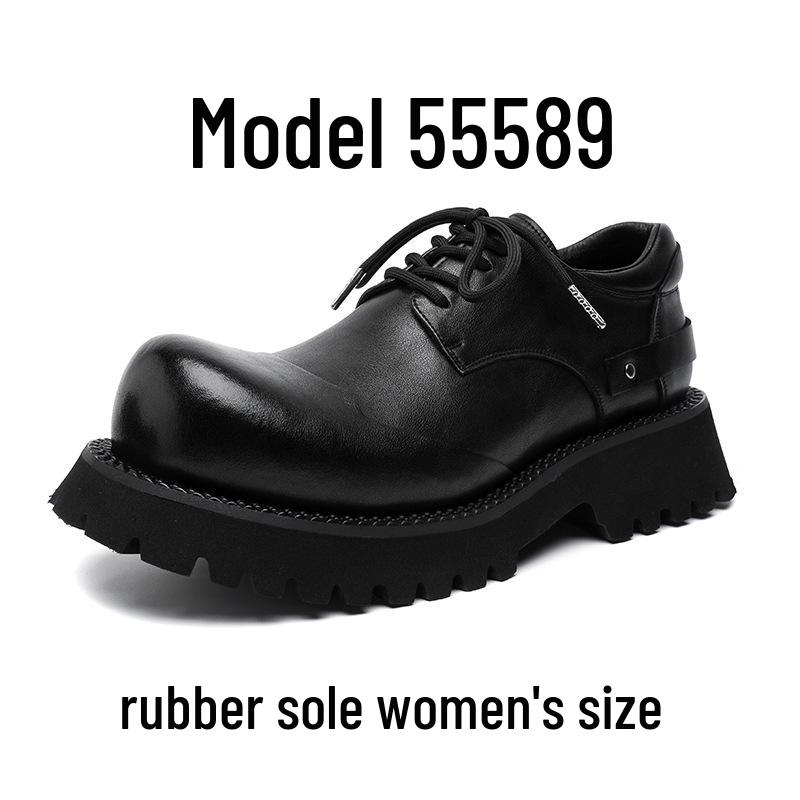 

Осень 2024 Женская мода На шнуровке Массивный каблук Повседневная обувь из коровьей кожи 36