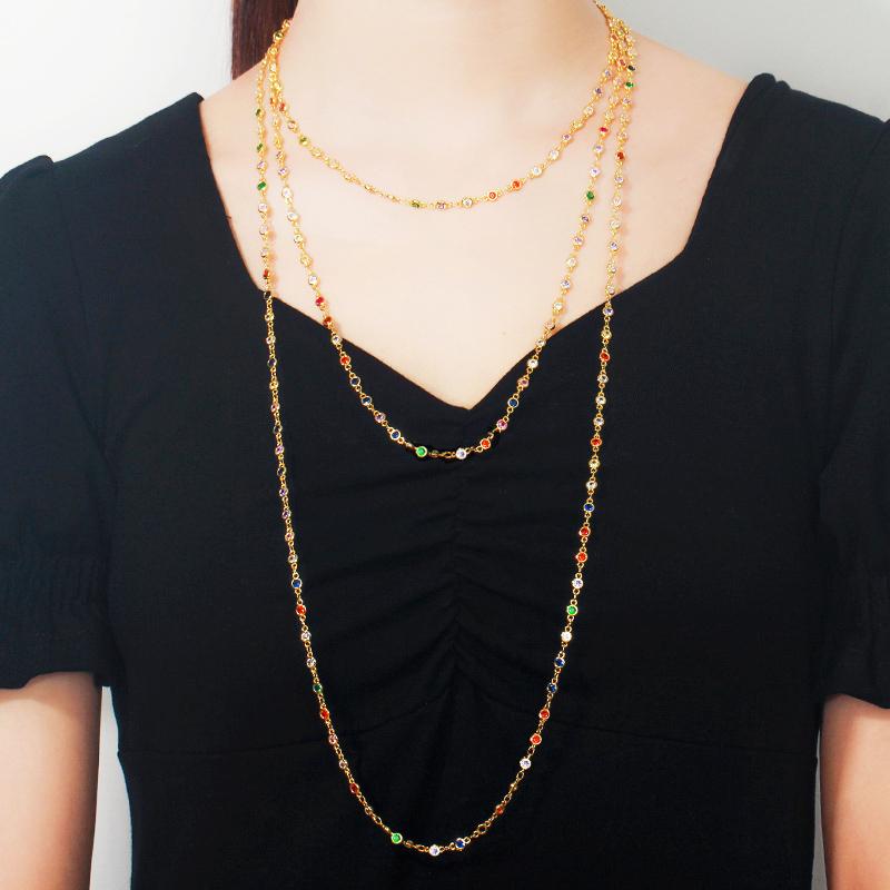 WWJ høy kvalitet rund regnbue Cubic Zirconia langkjede halskjede