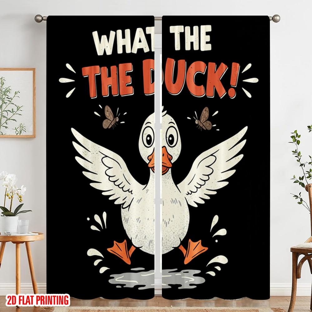 2pcs 2D flat printing Window Curtains What The Duck Funny Polyester Without Electricity Family Party Perfect for Home & Party