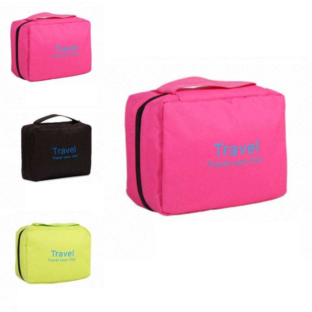 Spacious Travel Cosmetic Bag Cube Shaped High Density Oxford Cloth For Bathroom Bedroom
