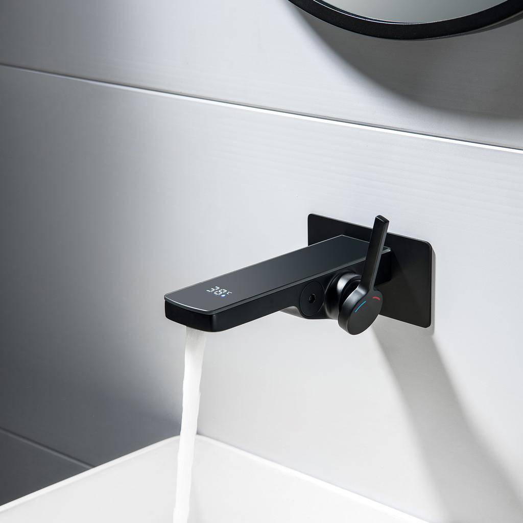 Tuqiu Bathroom Basin Faucet Brass Wall Mouted Gray Sink Faucet Digital Display Faucet Hot & Cold Wash Faucet Water Tap