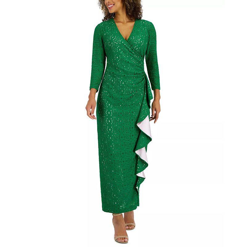 

Lace Nine-Quarter Sleeve V-neck Long Slim fit Wrap Dress Dress Green S