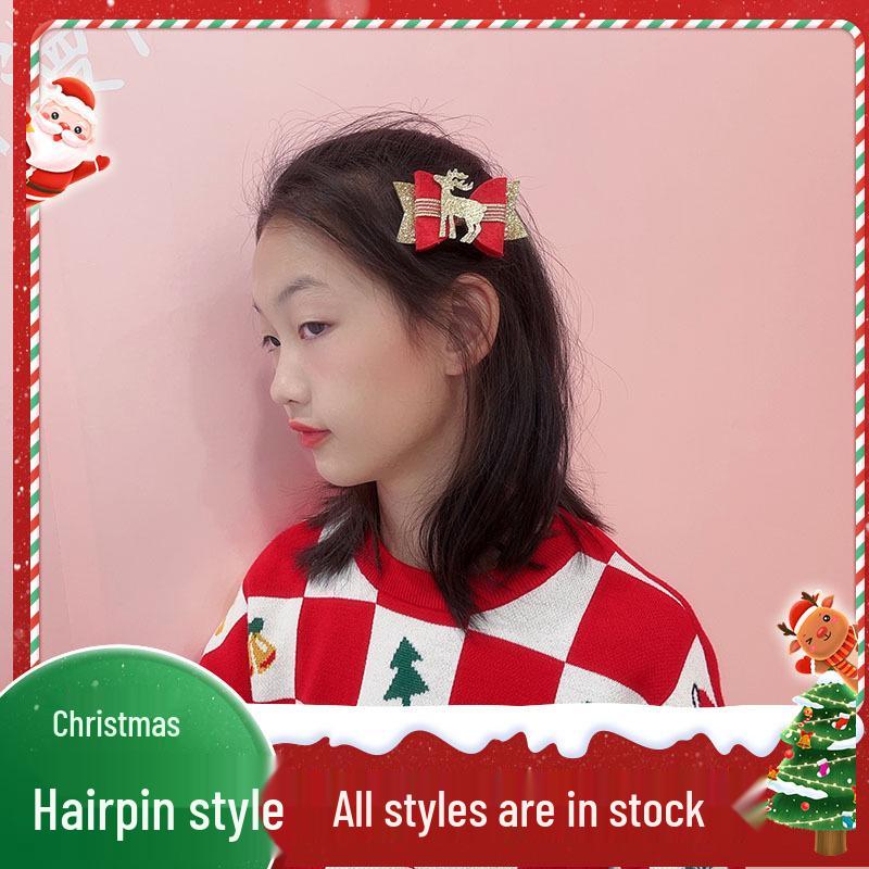 Korean Style Cartoon Christmas Hair Clips for Girls – Red Baby Bow and Bangs Accessories