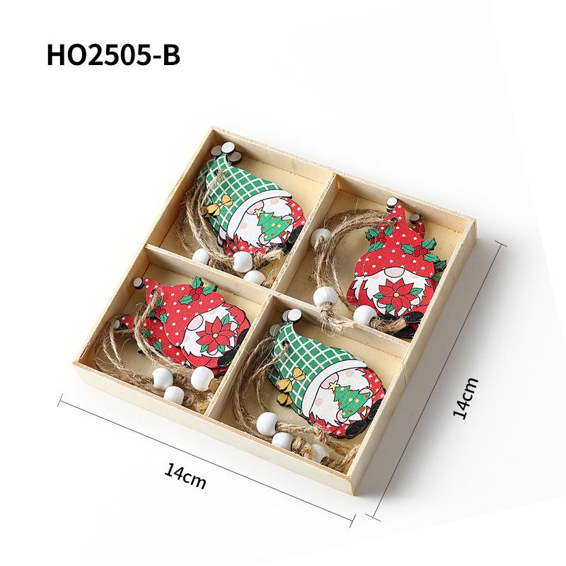 Christmas Four-Grid Faceless Old Man Wooden Ornament Gift Box with Small Pendants