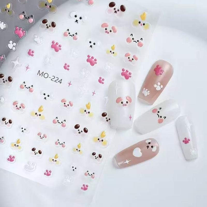 3D Tier Nagelaufkleber Selbstklebend Niedliche Katzenpfote Press-On Nägel Jelly Gel Relief Aufkleber für DIY Nägel Falsche Nägel Dekor für Mädchen