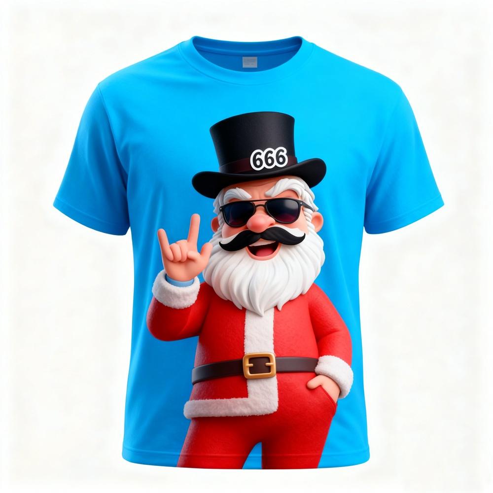 3D Printed Fun Santa Claus Pattern T-Shirt - Creative and Unique Design Short-Sleeve Men's Christmas-Themed Party Apparel