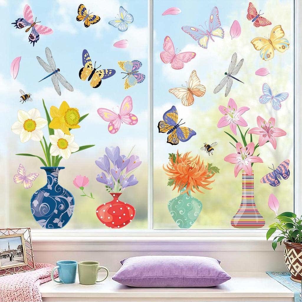2026 New Spring Butterfly and Flower Electrostatic Window Stickers: Decorative Wall and Door Decals
