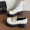 Scarpe Basse in Pelle Piccole Giapponesi Britanniche da Donna Nuove con Suola Spessa e Tacco Grosso Slip-on Stile Preppy Scarpe a Punta Larga