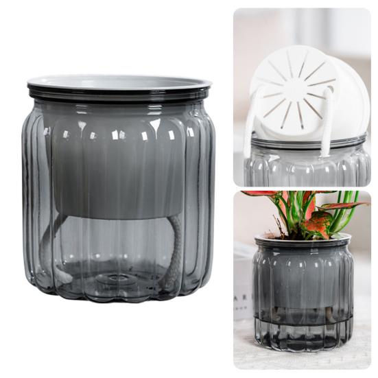 Flowerpot with Drainage Holes Water Filling Port Automatic Self-Watering Hydroponic Flowerpot Transparent Base Plant Container