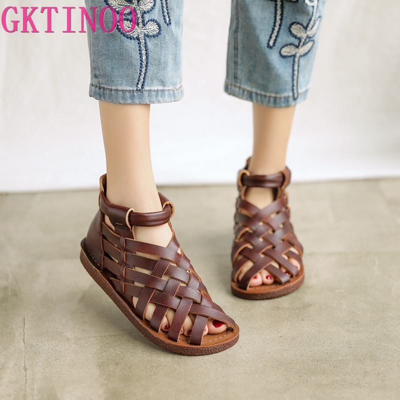 GKTINOO Women Sandals 2025 Summer Shoes Genuine Leather Covered Toe Soft Casual Walking Zapatos Mujer Plataforma Big Size 35-40