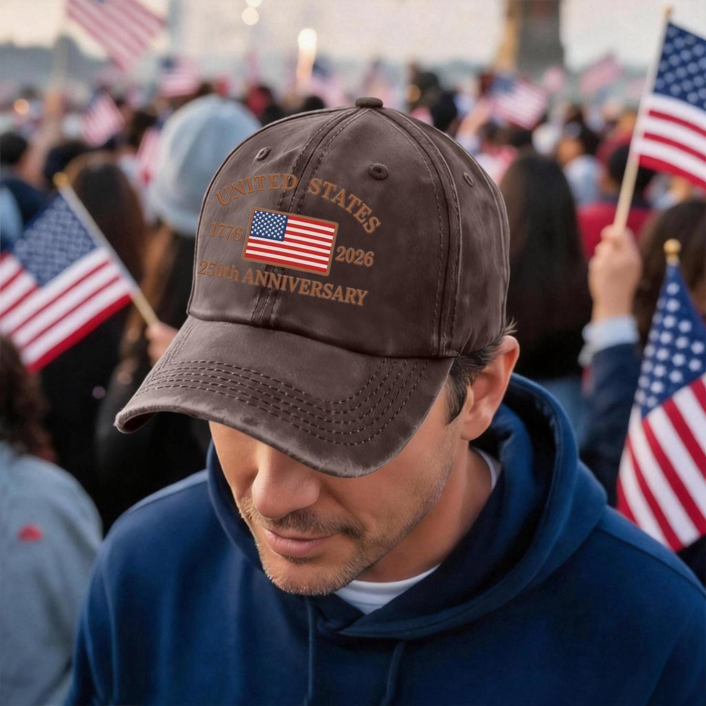 Unisex Vintage Washed Baseball Cap with United States 250th Anniversary 1776 2026 Print Adjustable Fit Classic Style