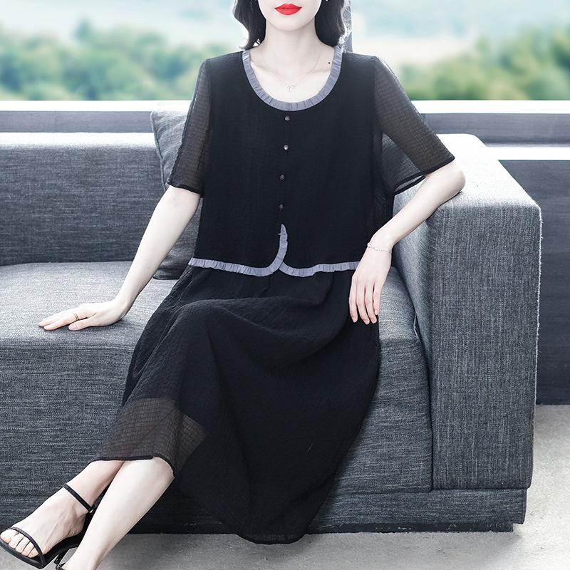 Summer Plus Size Organza Two-Piece Short Sleeve Icy Casual Dress
