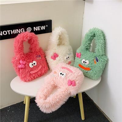 2025 Winter Ugly Cute Plush Children's Handbag Student Cartoon Cute Furry Large Capacity Storage Shoulder Bag