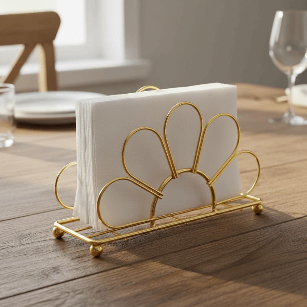 Durable Metal Napkin Holder Gold Flower Elegant Paper Dispenser Decorative Tissue Dispenser for Kitchen Dining Table