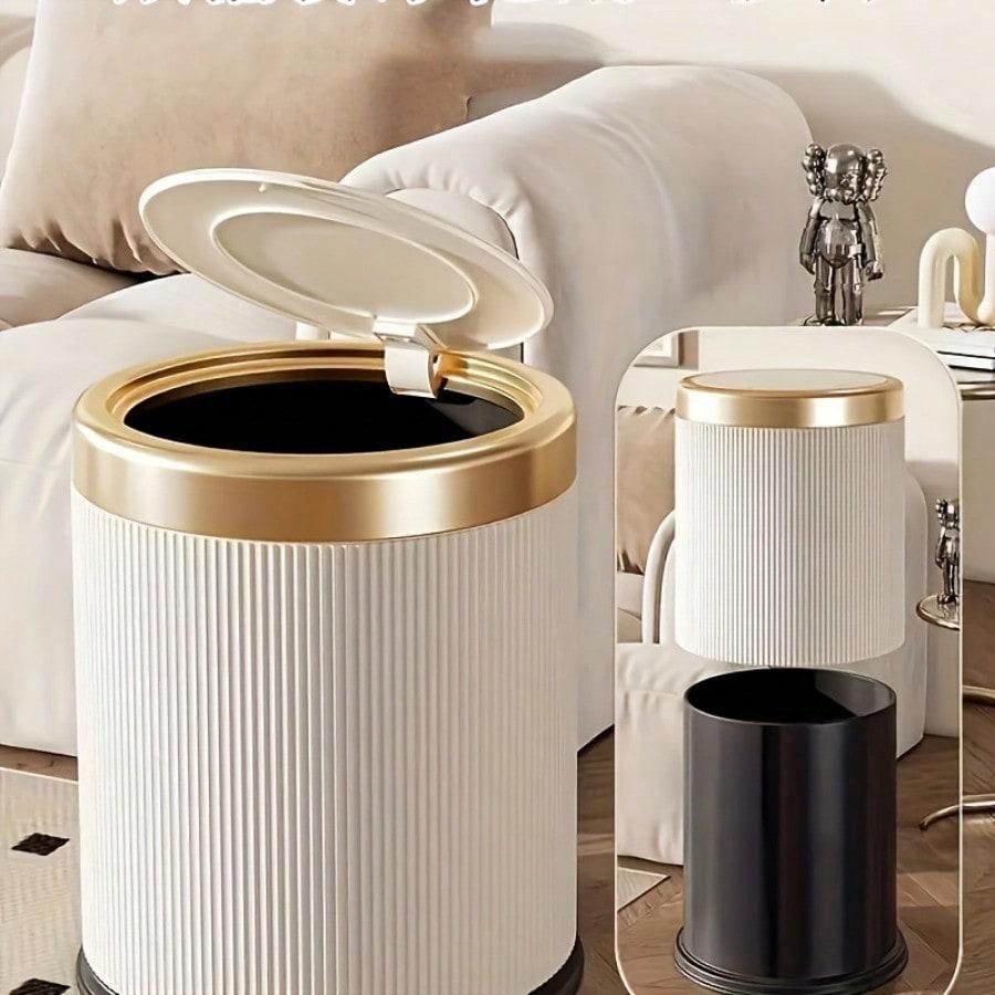 Fashionable Circular Wastebasket Durable Plastic Recycle Bin Large Capacity Double Double-layer Kitchen Garbage Cube Trash Can