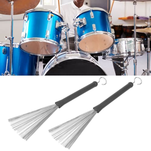 VGEBY 1 Pair of Retractable Drum Wire Brushes with Drumsticks, Soft Tone, Stainless Steel Wire, for Jazz, Folk, and Rock Bands