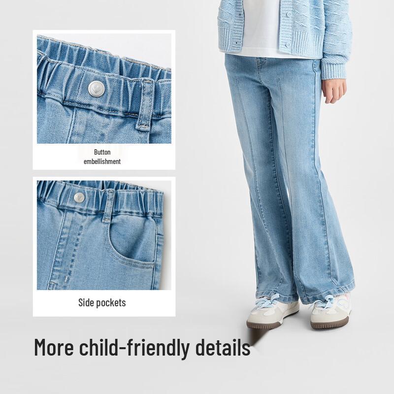 Balabala Girls' High-Waist Flared Denim Jeans