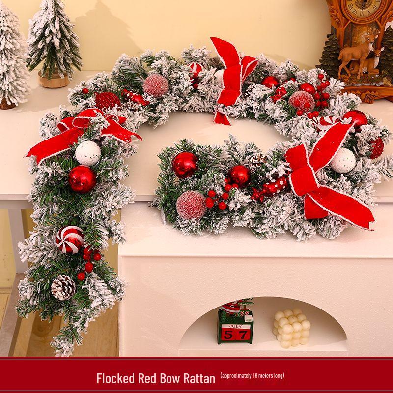 2025 Christmas Encrypted Rattan Wreath Hanging Ornaments for Door & Wall with Snow Scene Decor