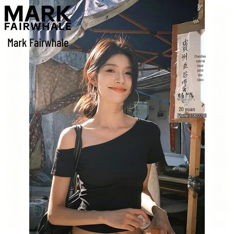 MARK FAIRWHALE Women s Off-Shoulder Slim-Fit Short Sleeve T-Shirt L чёрный