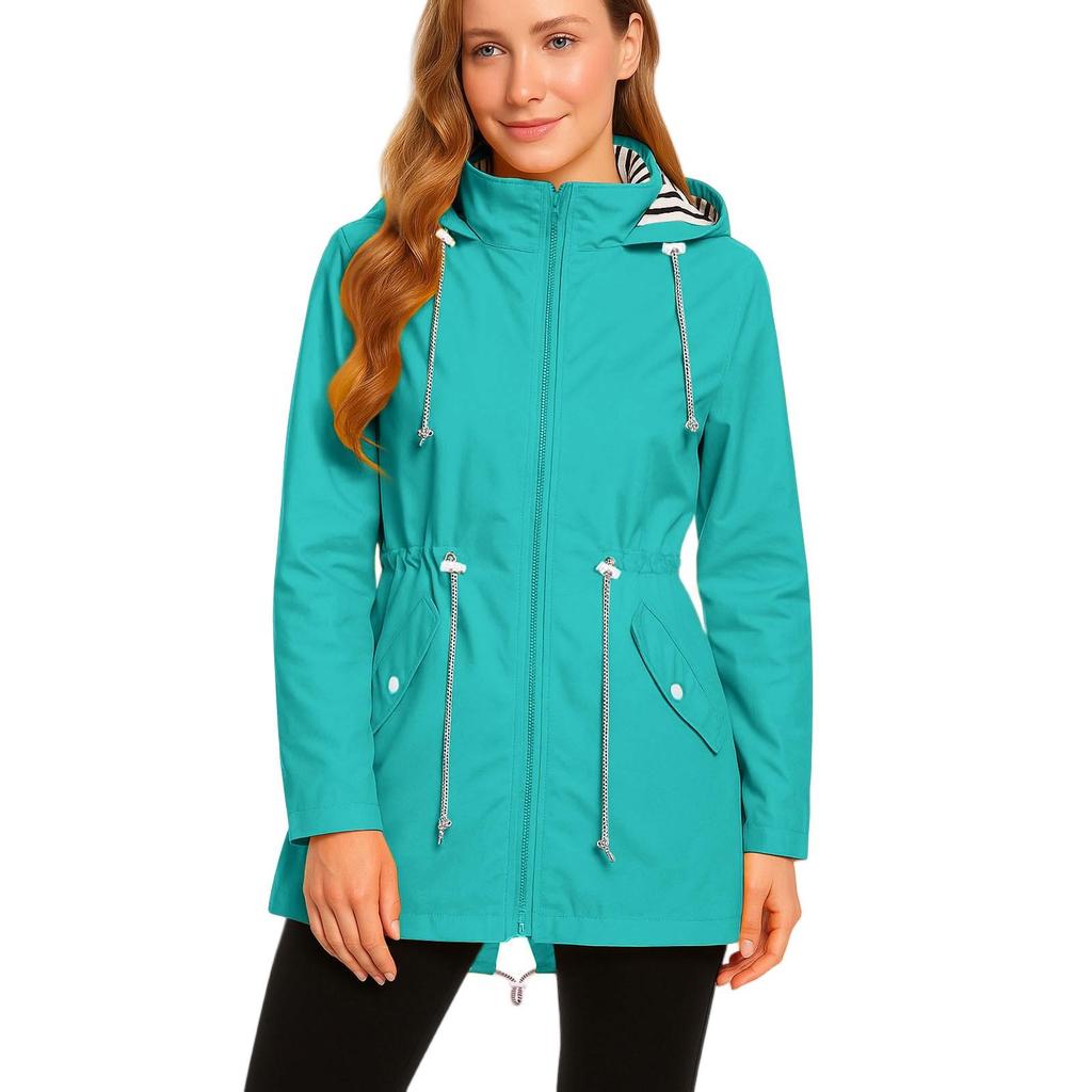 Dames Regenjassen met Capuchon Lichtgewicht Buiten Waterdichte Windjack Effen Trenchcoat Jas Grote Maten