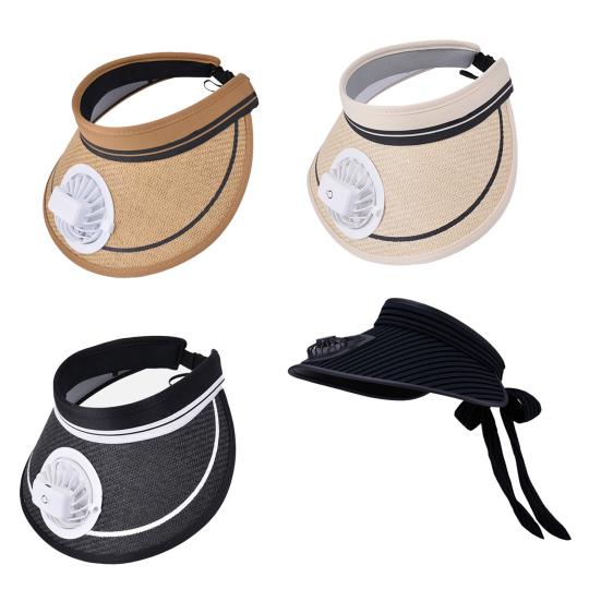 Cooling Fan Sun Hat with Adjustable Straps USB Rechargeable Battery Wide Brim for UV Protection Beach Hat
