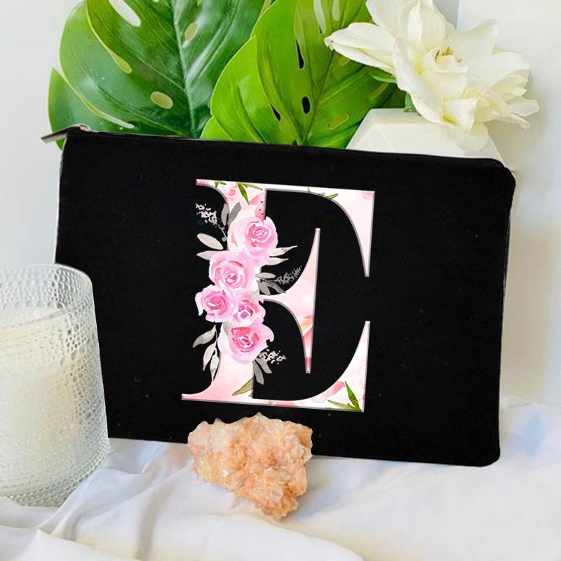 Damen Tasche Make-up Tasche Brautjungfer Make-up Taschen Blumen Alphabet Druck Leinen Reißverschluss Tasche Reise Organizer Etui Mujer Bolsas Kosmetik