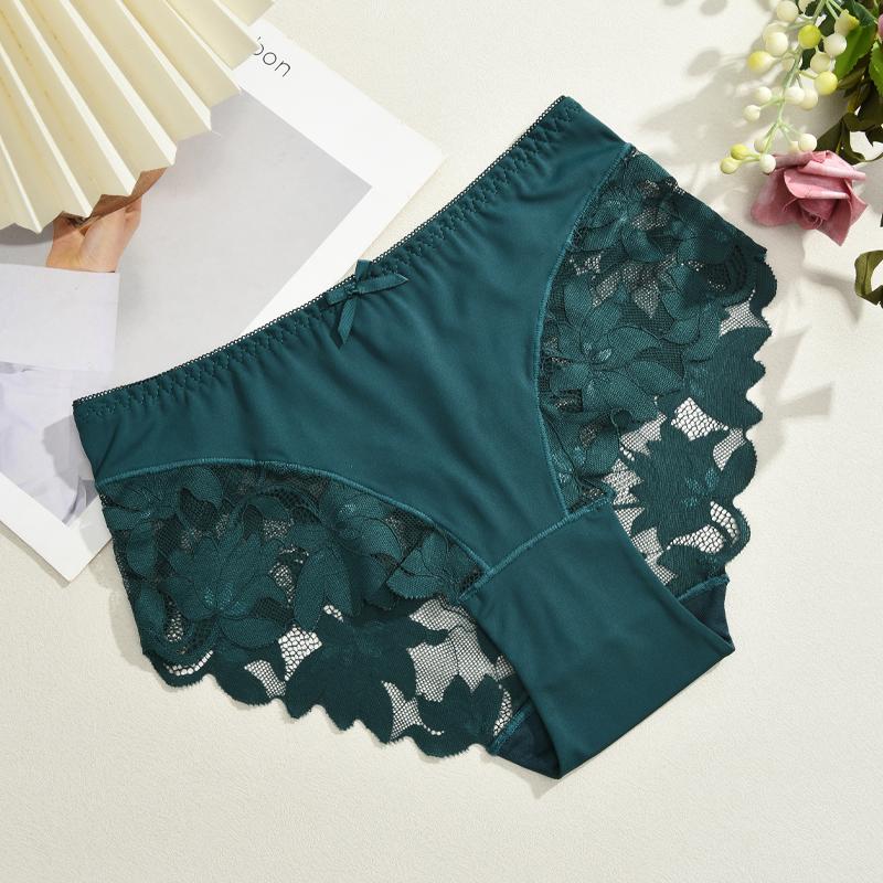 

S-XXL Женские кружевные трусики пэчворк бесшовное нижнее белье сексуальные роскошные с вырезами однотонные слипы для девочек со средней посадкой дышащее нижнее белье XXL&1pc зелёный