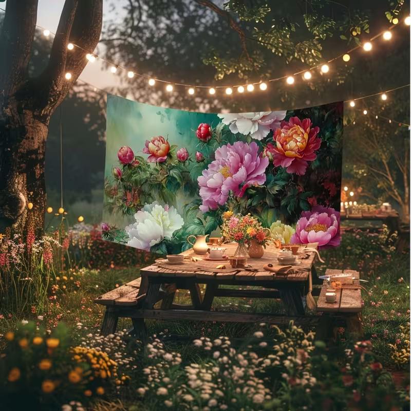 2D Vibrant Peony Flower Backdrop Studio Photo Booth Background Cloth
