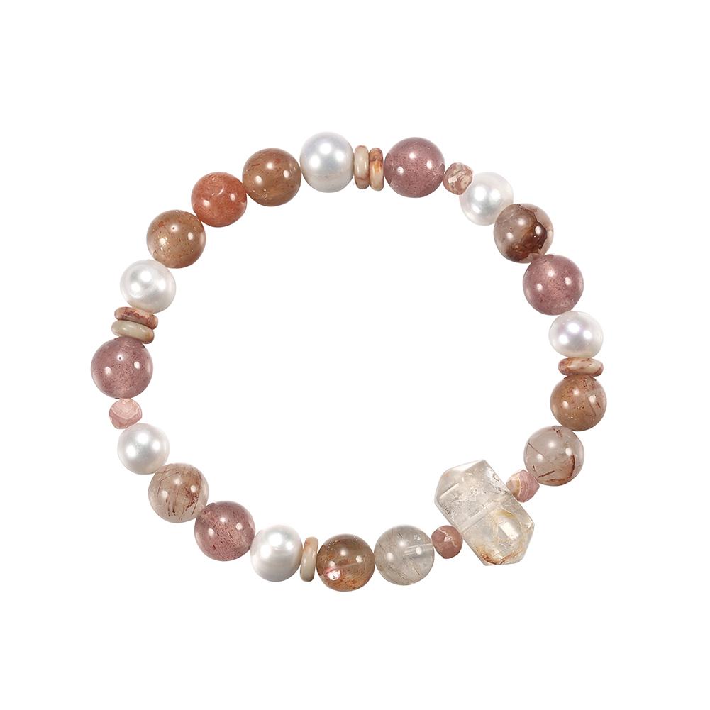 EFFIE QUEEN Natural Pink Opal Agate Quartz Bracelet S925 Silver Cross Quality Energy Stone Beads Healing Fashion Jewelry GMB96