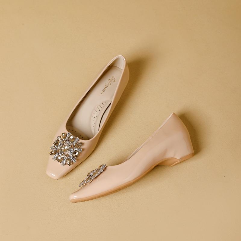 Women's Shoes Season New Rhinestone Square Head Middle Heel One Pedal Shallow High Heels Single Shoes Women