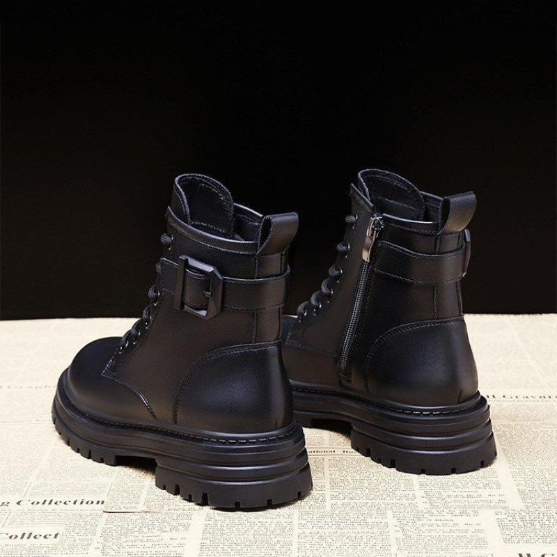 Martin-Stiefel mit dicker Sohle und Absatz, vielseitige mittelhohe Stiefel, Damen Herbst und Winter, neue trendige Lederstiefel