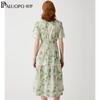 PALUOPO Elegant Floral V-Neck Silk A-Line Dress