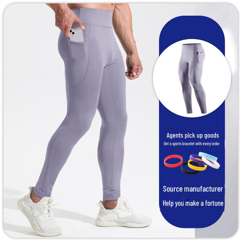 Pánské kompresní legíny s vysokým pasem - prodyšné, elastické, bezešvé fitness kalhoty s kapsami.