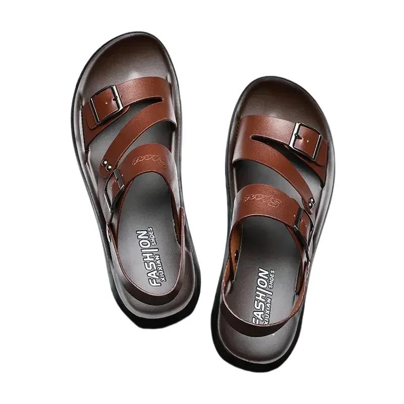 2025 Men's Sandals Solid Color PU Leather Men's Summer Shoes Casual Comfortable Open Toe Sandals Soft Beach Shoes Men's Sandal