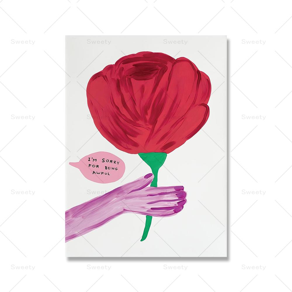 David Shrigley Rose Kytarový umělecký plakát Současný tisk Kuchyň Vtipný citát Obraz na plátně Abstraktní obrázky Domácí nástěnná dekorace