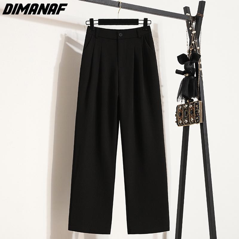 DIMANAF 2023 New Plus Size Summer Long Pants Women Pants Loose Straight Buttons Casual Female Basic Trousers Wide Leg Pants 4XL
