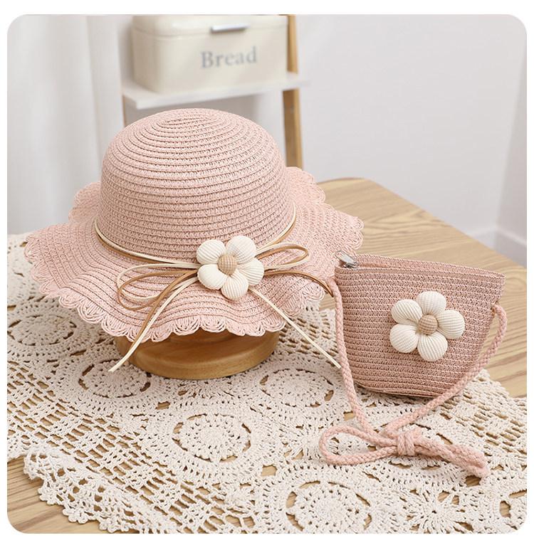 Girls sunshade straw hat little girl summer princess beach sun protection big eaves hat female treasure flower bucket hat summer