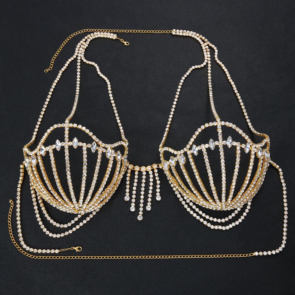 Crystal Shell Bra Body Chain Harness Rhinestone Bras Jewelry Lingerie for Women Body Chain Bikini Bralette Top Jewellery