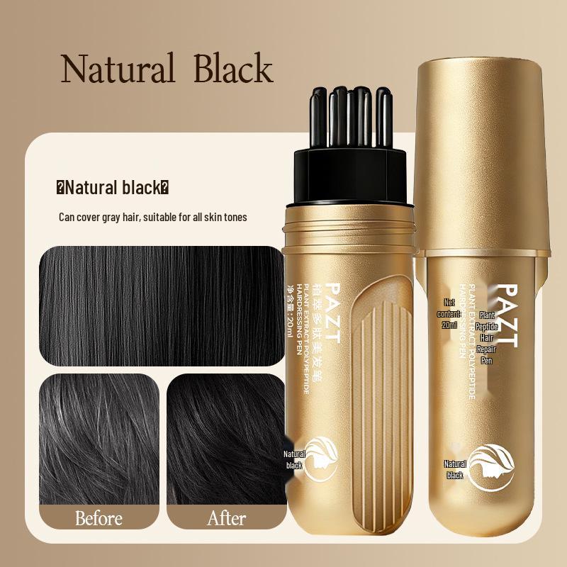 PAZT Пена-краска для волос с пептидами в золотом тюбике - Мгновенно закрашивает седину, Черный цвет, Водостойкий и влагостойкий стик для укладки волос.